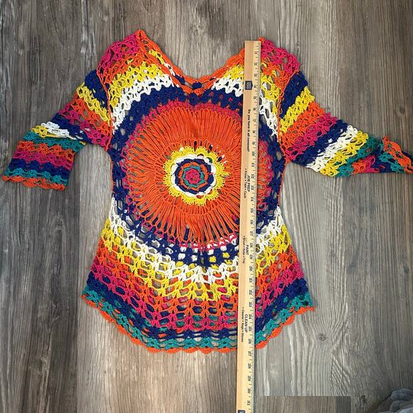 Multicolor Hippie Macrame Top Tunic Beach Swimsuit Cover Up Women’s Small - Picture 5 of 6